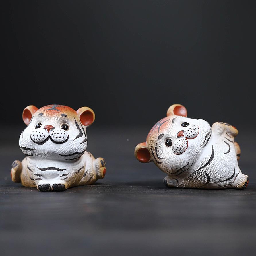 紫可爱小老虎宠摆件创意茶精品可养生肖盘虎砂茶玩茶桌CKN茶装饰