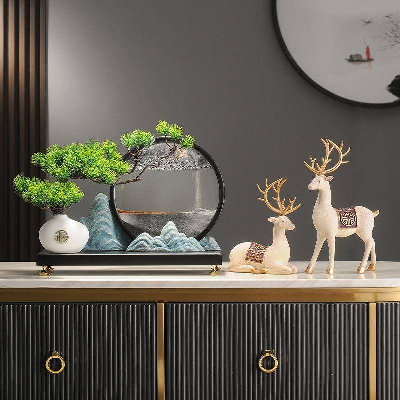 迎客松流沙画国摆件轻新中式风客厅玄办公室tYGST5xQ奢关高雅