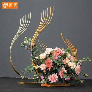 成品铁艺花器新款 婚具桌插花架子婚礼现场舞台花VOZ道布庆置t台路