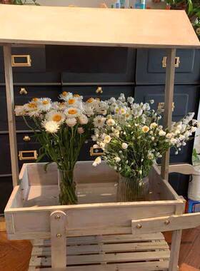 做旧木地质落板摆件软装饰品橱窗清新ZOP黑花摆设架带轮