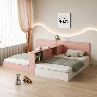 实互不床干扰双人床榻榻米木隔断床简约童一房儿变两床QRH储物床