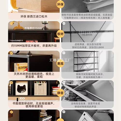 实木书架地组胡桃木色自由合RXY客厅用柜子储物落柜家格子书柜置