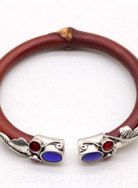 高档天藤木记银鸡血藤手镯西藏银配饰男藏款女款有节无节 情侣款