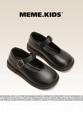 高档女孩小皮秋鞋02儿5春2秋季鞋黑色英伦风格性能鞋季童鞋童公主