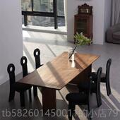 高档法式 极古侘寂风餐桌原中木大板茶桌饭桌代简洽谈桌长桌实木书