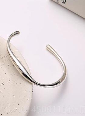 高档工s重925纯银规则个性流线银不手镯小众简约镯子开口手女镯银