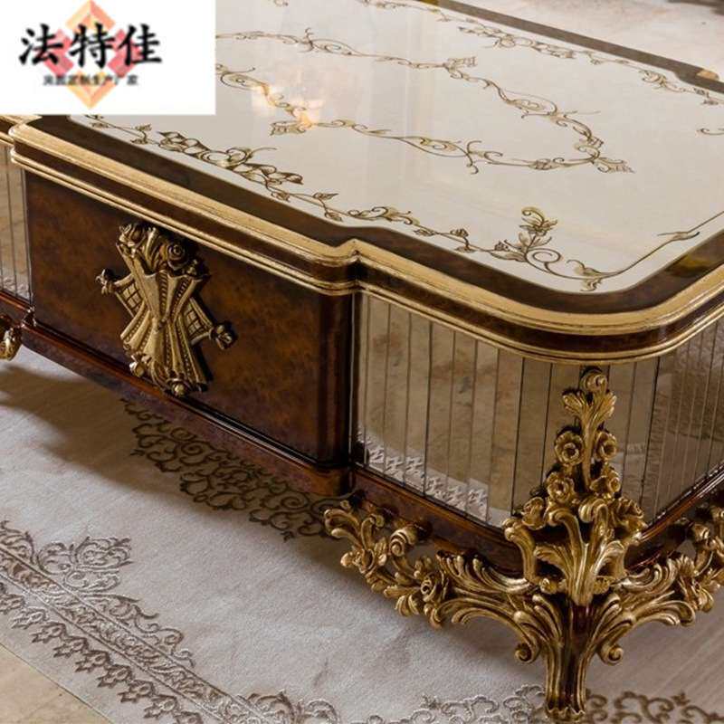 欧式实木手工雕花茶几角几组合宫廷客厅家具大户型长方形咖啡桌