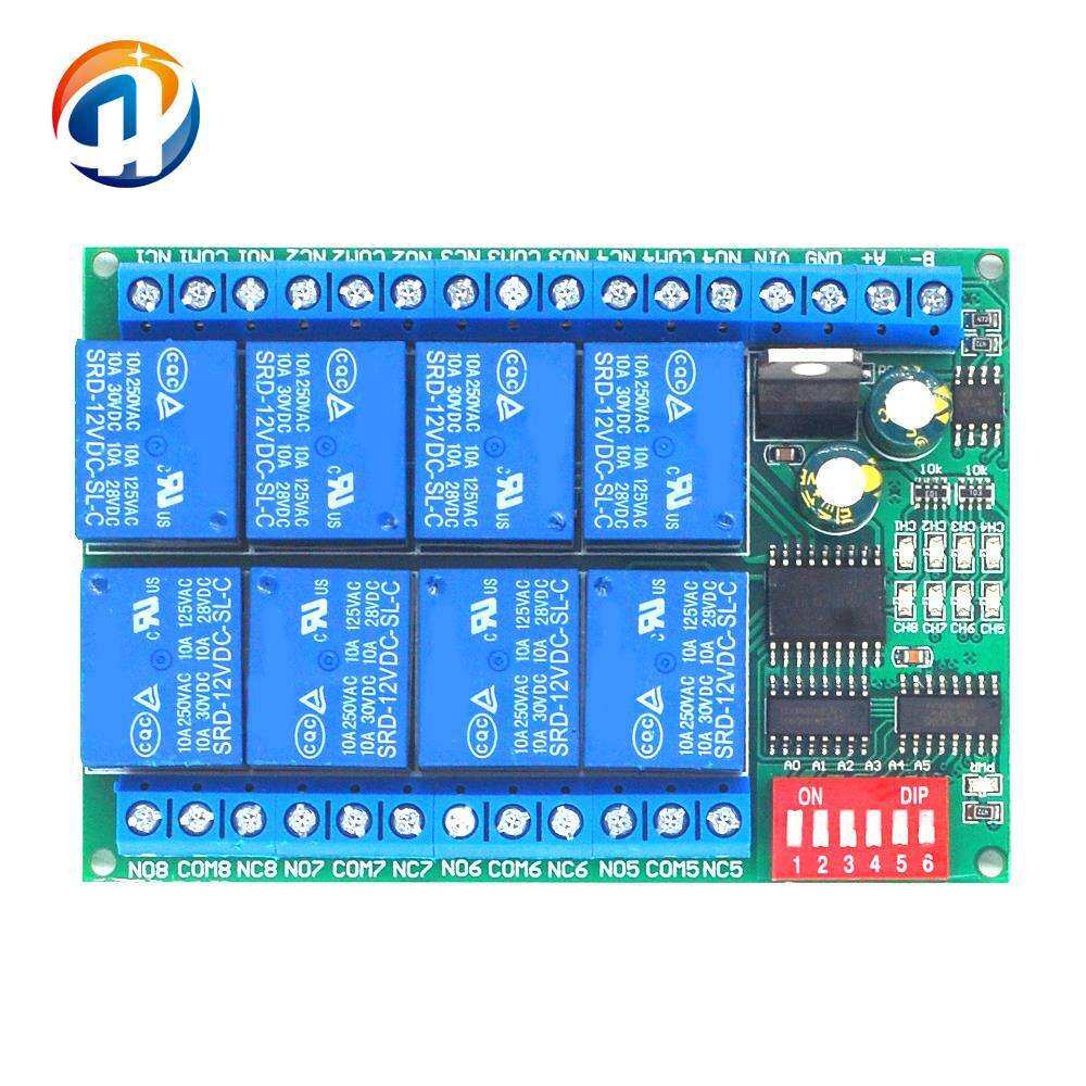 12V 8通道RS485继电器 Modbus RTU协议 串口遥控开关PLC控制板