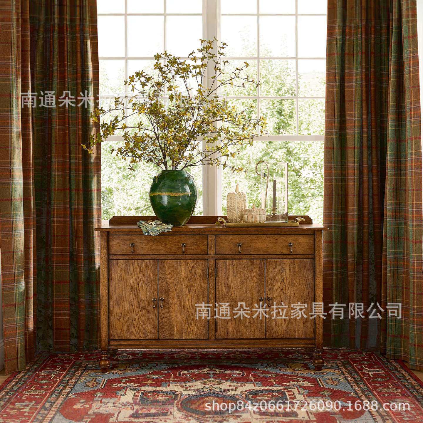 美式乡村餐边柜复古田园风实木储物柜小边柜法式斗柜墙边柜过道柜