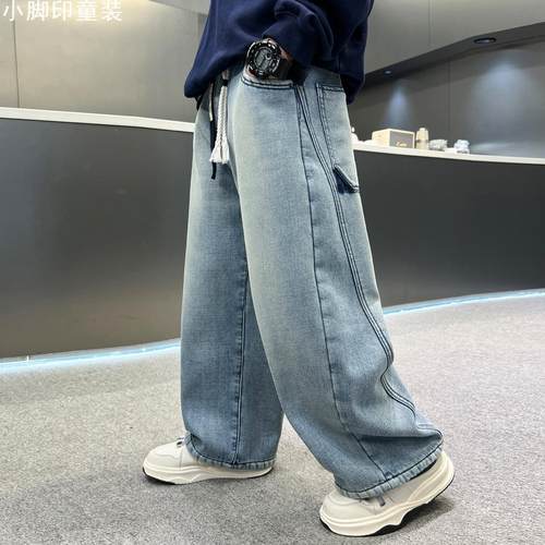2025加绒直筒牛仔男童裤
