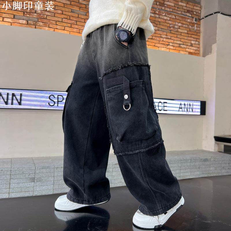 男童加绒加厚工装牛仔裤