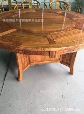 南榆餐桌直木径150米圆桌厘木转饭盘餐椅象头椅一桌八椅93454店用