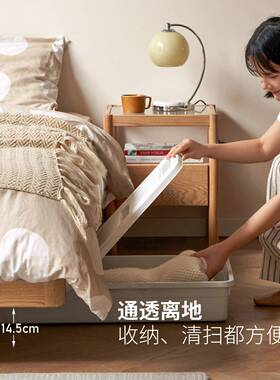 实木橡木床头榻榻床米OGV主卧齐无边民悬浮宿排骨架床简约小户型