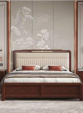 乌金木软靠新中式QAD实木床主代卧床储1.5m1.8米现气压物双人大婚