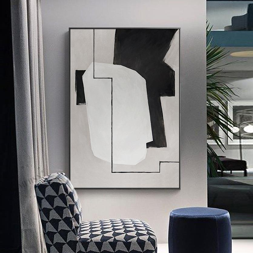 现代抽象客厅装饰FBO-2019画竖版几画玄何简约创宿意关墙壁民样板