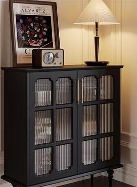 美式复古餐边储PLI物靠柜墙客厅薄柜超茶水中古黑色装饰薄柜子