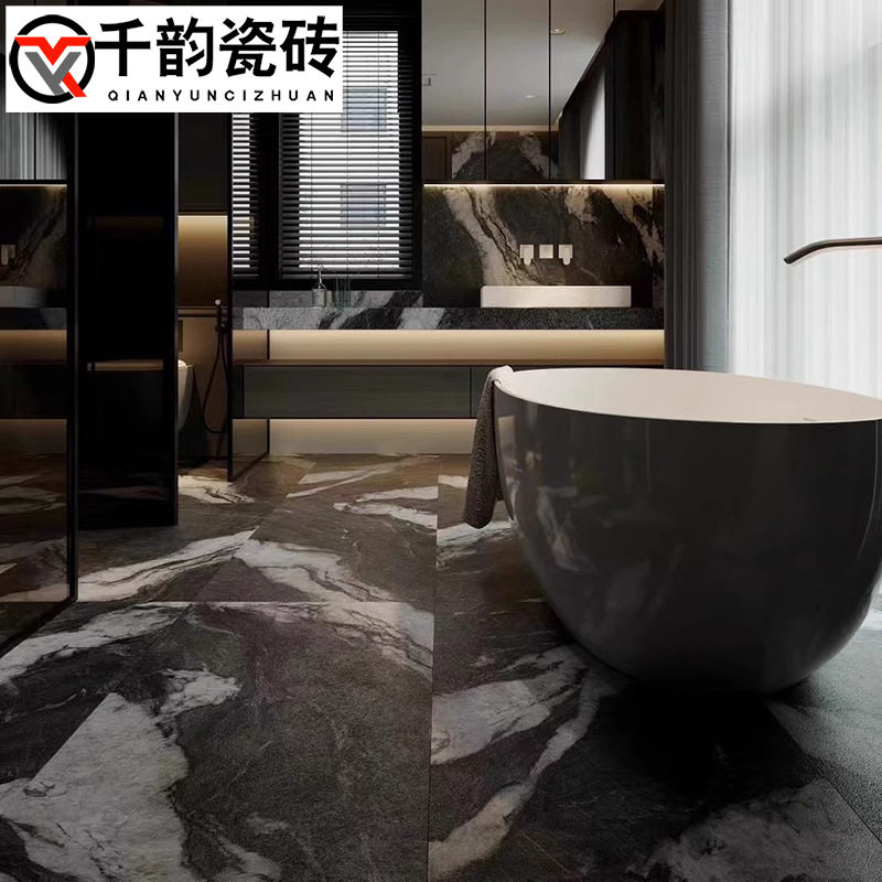 黑白仿古熊猫白大理石纹瓷砖