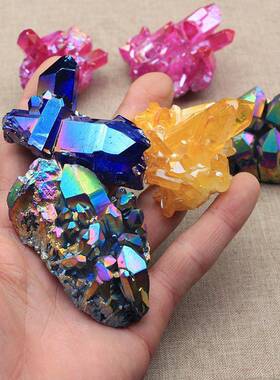 水晶碎石AL574185然白晶水晶彩簇摆件电镀色装饰饰物观赏天消磁