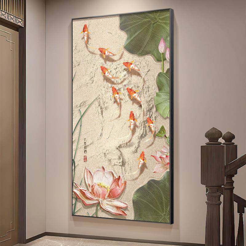 九鱼图玄关饰墙画新门装CY799463中式走廊过道挂画寓意好荷花入户,家居饰品,现代装饰画,淘宝优惠券,粉丝福利购,淘宝优惠卷