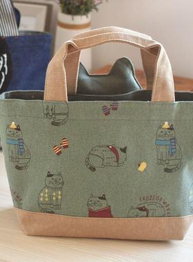 M0B可爱立体猫咪牛仔蓝色EOX黑色猫咪棉饭盒小拎包包便布当包