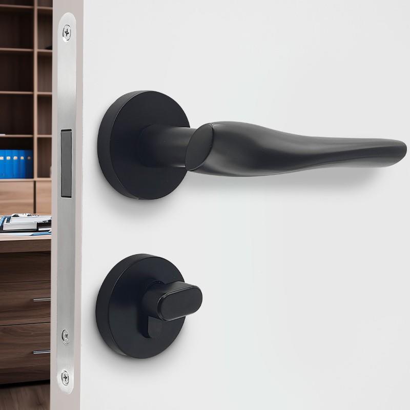 欧式轻手奢门门锁静音室内房把手锌金磁吸卧室分体执锁黑色合SXF6