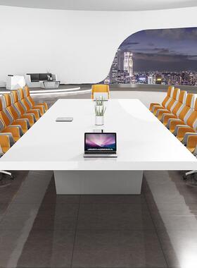 简约代现白色漆烤会议桌大小型公会议桌长桌时尚办室洽谈桌椅hyz-