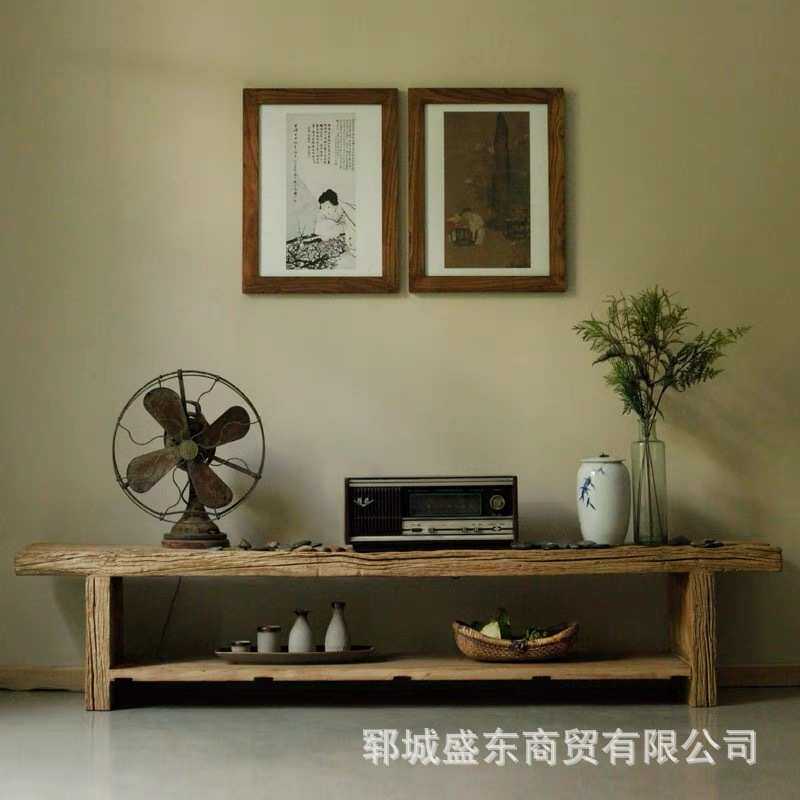 禅意做旧老榆木电视柜全实木客厅视听柜老榆木门板矮柜电视柜