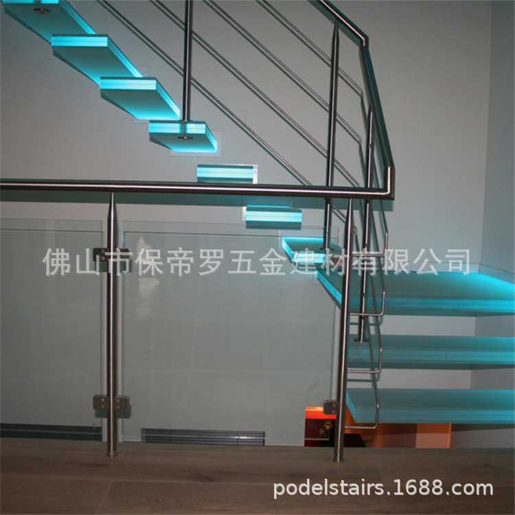 不锈钢玻璃楼梯扶手立柱栏杆家用室内 商用悬浮钢化玻璃