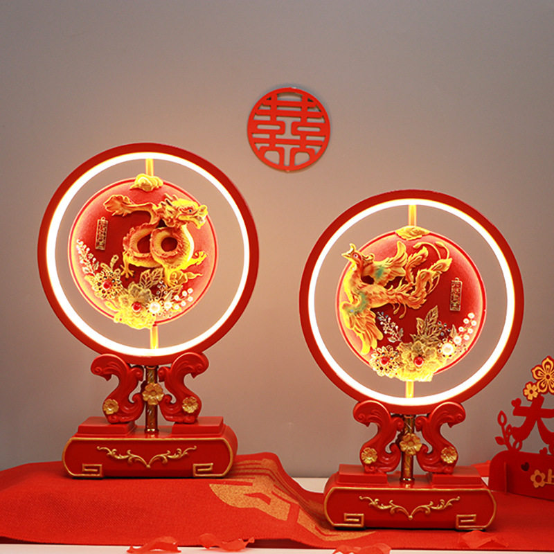 婚庆结婚台灯婚房床头灯卧室长明灯喜庆结婚送龙凤对灯红色喜灯