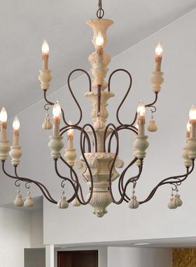 美式7988乡法园式田村木艺雕刻吊灯客厅餐厅卧室服店民装宿实木复