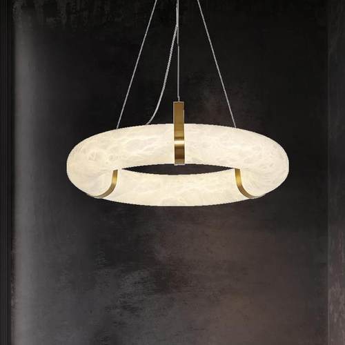 形圆客厅吊灯轻奢全铜云石楼设计师复式别墅817楼梯长灯线餐厅灯