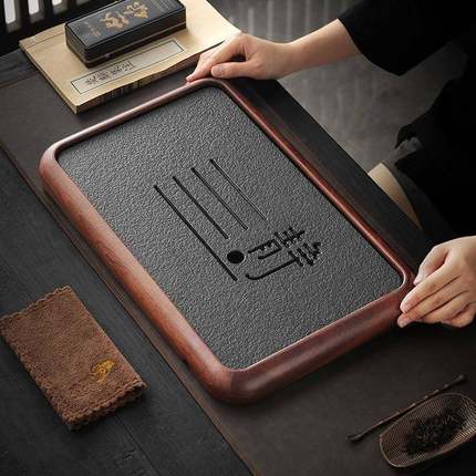 茶盘F967H7H7用20胺25新款沥储排水式仿金家石小型干泡茶托盘乌轻