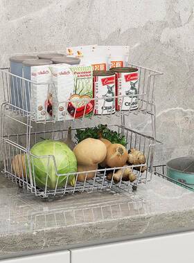 架厨落地置物架蔬菜收纳304不锈多K-55C层果蔬储物筐水果钢篮架K-