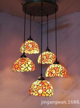 程美式铁艺个性田园向灯日葵具吊家居工酒店灯客厅房间H328餐厅吊