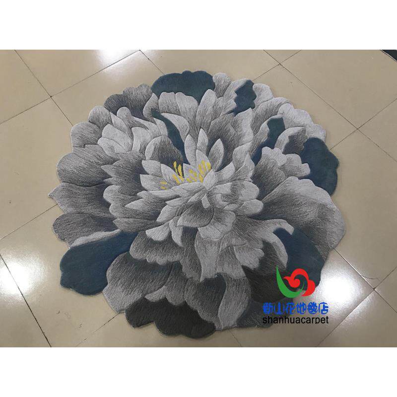 新西兰田进1098口羊毛欧式园牡丹花朵美式圆客厅茶几地毯钢琴书桌