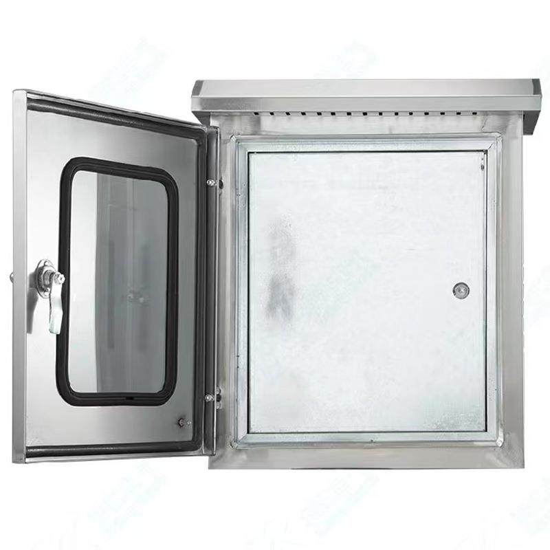 不锈钢304配电箱双户-层门防外雨明装监控仪表布线弱制电防水控箱