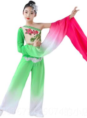 高档新身款儿童水袖舞服蹈服装 女童萤光绿民族风表演多 种高可选