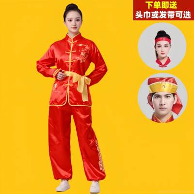 高档采购女产品，击鼓表演服装舞狮，舞龙表演服装，武术服装歌，