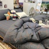 高档北欧约in纯s男士 耐脏全格子床上四件套棉棉被套公寓三件简套1