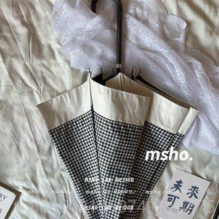 高档msho 禁欲系拼黑白格收缩叠接黑晴雨两用雨伞遮阳胶防晒折伞i