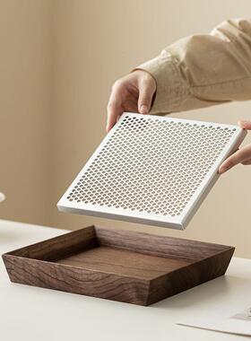 盘胡桃木铝合金盘用储水茶式茶台中式沥水干泡盘茶NM25962具托蓄