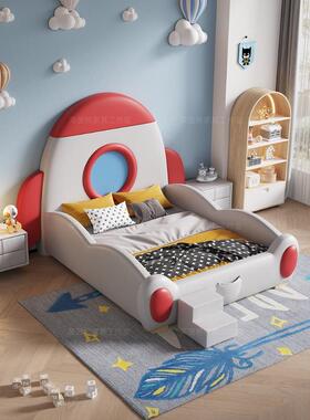 NRFK15#创少意太空儿童火箭床皮男孩实木床储物家具1NRFK115青年