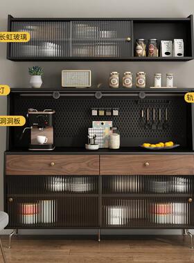 复古不墙黑色全实木一体靠柜LJC简板约客厅锈钢储物柜岩餐边柜