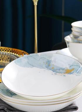 瓷盘子套装寸家用菜盘8JPO英汤盘菜碟新款深盘轻奢金餐边骨具圆瓷