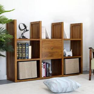 榆木书架家收落地纳现代简约多功能榆木家具用架JWT子老置物柜