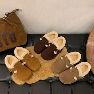 新款 女年冬季 百搭豆豆鞋 法式 加绒保暖女鞋 博肯毛毛棉鞋 勃肯鞋