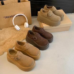 超高跟大头棉鞋 乐福鞋 女冬新款 磨砂厚底加绒保暖勃肯鞋