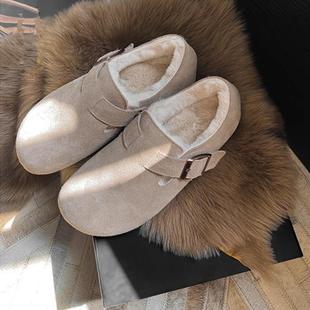 保暖懒人豆豆加绒复古毛毛鞋 勃肯鞋 新款 秋冬季 子女 女棉鞋