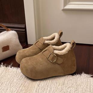 女保暖雪地靴棉鞋 厚底内增高小个子加绒勃肯鞋 乐福鞋 冬季