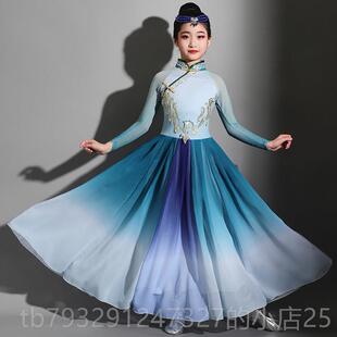 高档六一儿蒙古舞蹈服装蒙服古袍演出女童童少民数族风大摆裙蒙族